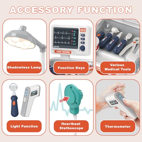 RedCrab Doctor Kit for Kids32PCS Kids Doctors Play Set with Medical CartStethoscope Thermometer and SyringeDentist Doctor Role Play Toy Gift for Girls Boys 345678 - Image 5