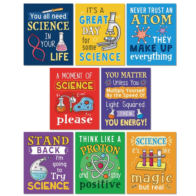 KAIRNE Science Classroom PostersPositive Chemistry Poster Set of 88x10inchunframed Experiment Wall Art Positive Canvas Painting for Laboratory Kids Playroom Bedroom Classroom Bulletin Board Decor