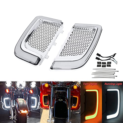 HDBUBALUS Engine Guard Lowers Grills Leg Fairing LED Turn Signal Light Running Light Compatible with Harley Touring Street Glide Road Glide Electra Glide FLHTK FLTRU 2014-2023 Chrome - Image 1