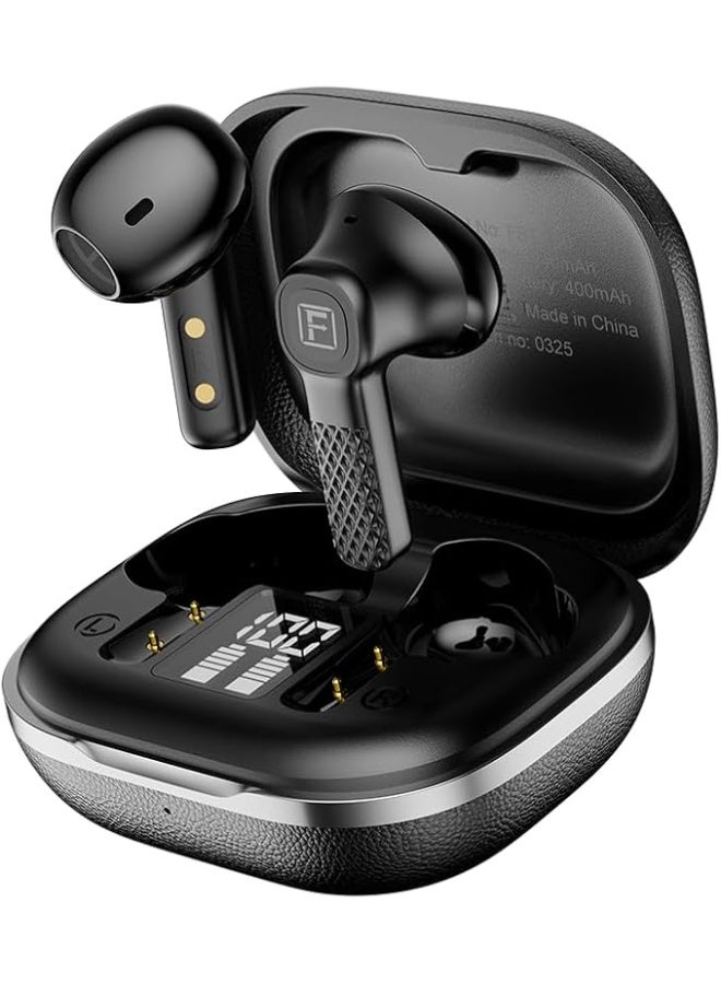 Faster TroniX Half In-Ear Earbuds Bluetooth 5.4 with ENC Tech, LED Display Charging Case, 8H Playback, 13mm Driver, Enhanced Bass, Type-C Charging, True Wireless Earbuds with Mic (Midnight Black) - Image 1
