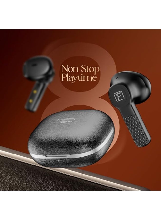 Faster TroniX Half In-Ear Earbuds Bluetooth 5.4 with ENC Tech, LED Display Charging Case, 8H Playback, 13mm Driver, Enhanced Bass, Type-C Charging, True Wireless Earbuds with Mic (Midnight Black) - Image 2