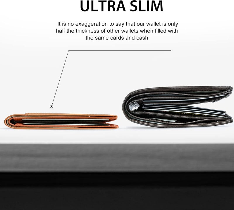 GSOIAX Mens Slim Wallet for Men Minimalist Genuine Leather Carbon Fiber RFID Blocking Cowhide Bifold Credit Card Holder with Gift Box, Brown, Slim - Image 2