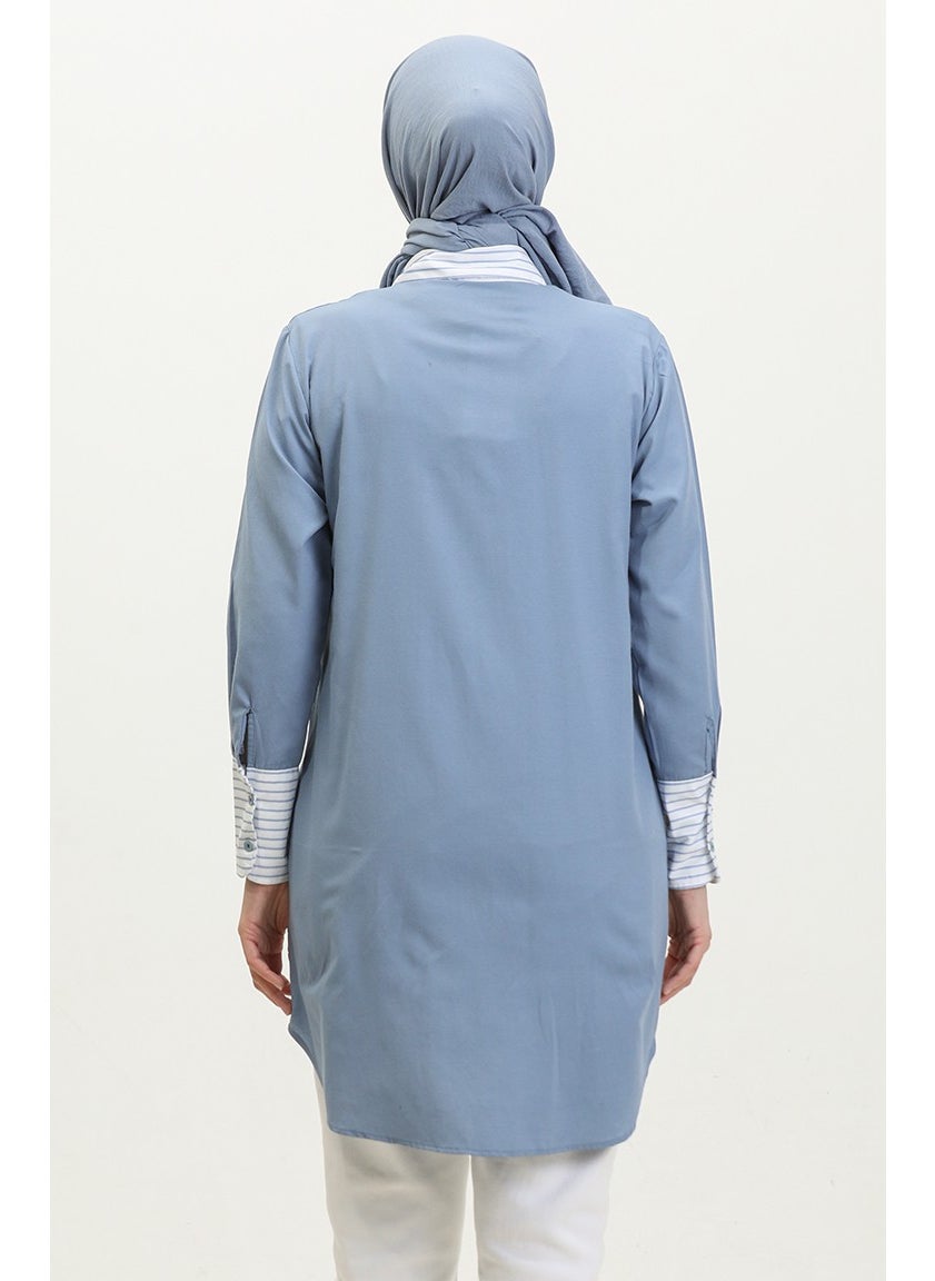 Sefa Merve - Striped Garnish Tunic 4823-08 Indigo - Image 1