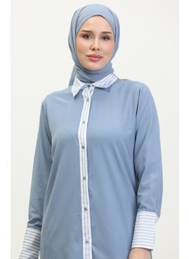 Sefa Merve Striped Garnish Tunic 4823-08 Indigo  - Image 3