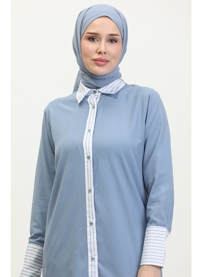 Sefa Merve - Striped Garnish Tunic 4823-08 Indigo - Image 1