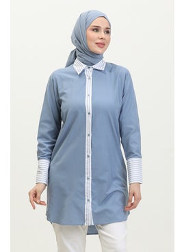 Sefa Merve Striped Garnish Tunic 4823-08 Indigo  - Image 1