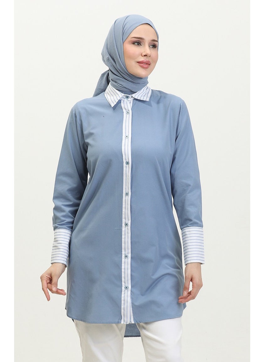 Sefa Merve - Striped Garnish Tunic 4823-08 Indigo - Image 1