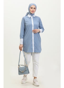 Sefa Merve Striped Garnish Tunic 4823-08 Indigo  - Image 2