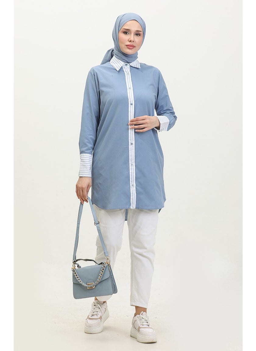 Sefa Merve - Striped Garnish Tunic 4823-08 Indigo - Image 1