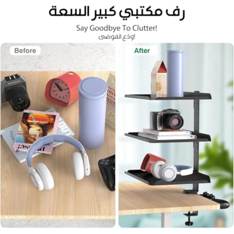 Desktop Organizer for Table, Adjustable Metal Shelves Stand with 3 Tier Clamp on Book Shelf Organizer Accessories - Image 3