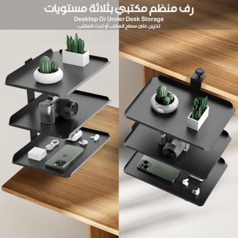 Desktop Organizer for Table, Adjustable Metal Shelves Stand with 3 Tier Clamp on Book Shelf Organizer Accessories - Image 4