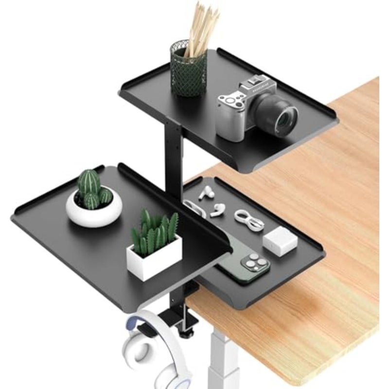 Desktop Organizer for Table, Adjustable Metal Shelves Stand with 3 Tier Clamp on Book Shelf Organizer Accessories - Image 1