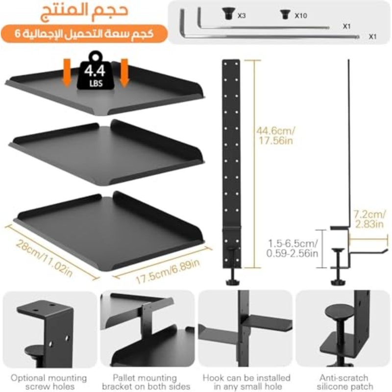 Desktop Organizer for Table, Adjustable Metal Shelves Stand with 3 Tier Clamp on Book Shelf Organizer Accessories - Image 2