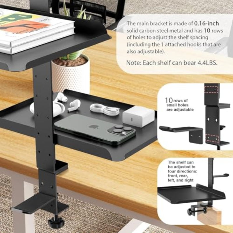 Desktop Organizer for Table, Adjustable Metal Shelves Stand with 3 Tier Clamp on Book Shelf Organizer Accessories - Image 5