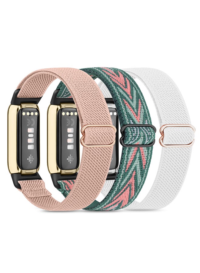 O Ozone سوار نايلون لسوارات Fitbit Luxe للنساء والرجال، سوار رياضي بديل مرن من النايلون الناعم لجهاز تتبع اللياقة البدنية Fitbit Luxe - أبيض/متعدد الألوان/وردي - Image 1