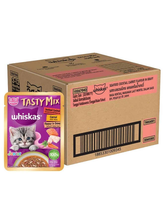 Tasty Mix Kitten (2-12 Months) Wet Cat Food, Seafood Cocktail Carrot Flavour In Gravy, 70 G X 28, 100% Complete & Balanced Nutrition For Kittens
