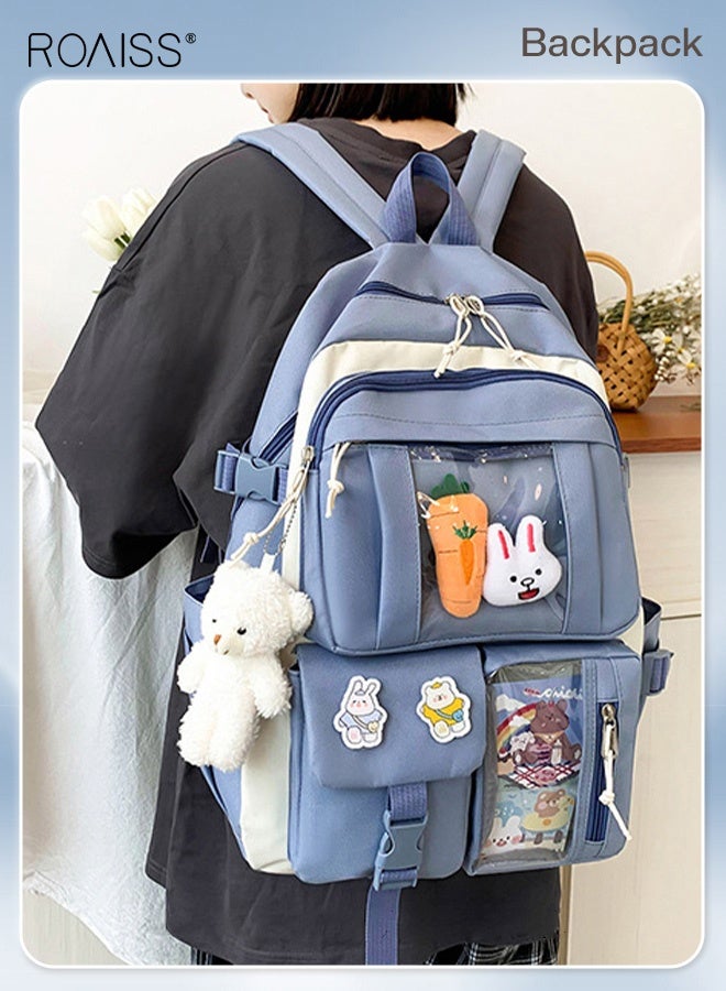 roaiss 4-Piece Set of Cute Backpack, Girl's Schoolbag for Elementary School Students, Large Capacity Children's School Bag for Teens, Lightweight Waterproof Casual Backpack Suit Blue - Image 3