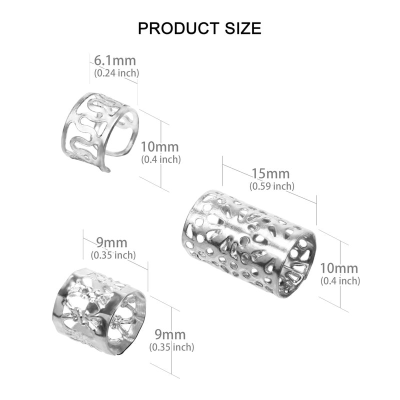 Ryalan 120 PCS Silver Dreadlock Beads Hair Jewelry Braids Accessories for Goddess Locs Crochet Passion Twist Hair Rings Soft Metal Adjustable Braiding Cuffs (120Pcs, Silver) - Image 4