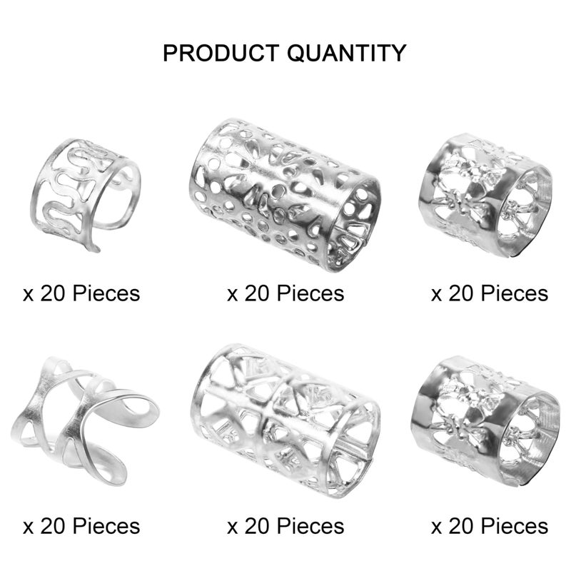 Ryalan 120 PCS Silver Dreadlock Beads Hair Jewelry Braids Accessories for Goddess Locs Crochet Passion Twist Hair Rings Soft Metal Adjustable Braiding Cuffs (120Pcs, Silver) - Image 2