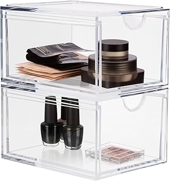 ECOSEAO Stackable Cosmetic Organizer Drawers Clear Acrylic Makeup Drawer Storage Bins 2 Pack Vanity Container Drawer for Home Storage Bathroom Bedroom Kitchen - Image 1