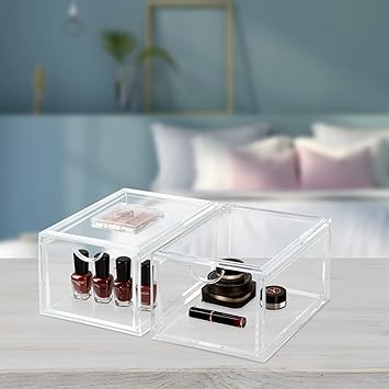 ECOSEAO Stackable Cosmetic Organizer Drawers Clear Acrylic Makeup Drawer Storage Bins 2 Pack Vanity Container Drawer for Home Storage Bathroom Bedroom Kitchen - Image 2