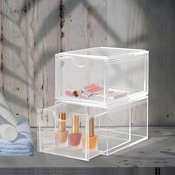 ECOSEAO Stackable Cosmetic Organizer Drawers Clear Acrylic Makeup Drawer Storage Bins 2 Pack Vanity Container Drawer for Home Storage Bathroom Bedroom Kitchen - Image 5