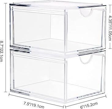 ECOSEAO Stackable Cosmetic Organizer Drawers Clear Acrylic Makeup Drawer Storage Bins 2 Pack Vanity Container Drawer for Home Storage Bathroom Bedroom Kitchen - Image 3