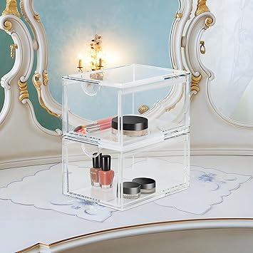 ECOSEAO Stackable Cosmetic Organizer Drawers Clear Acrylic Makeup Drawer Storage Bins 2 Pack Vanity Container Drawer for Home Storage Bathroom Bedroom Kitchen - Image 4