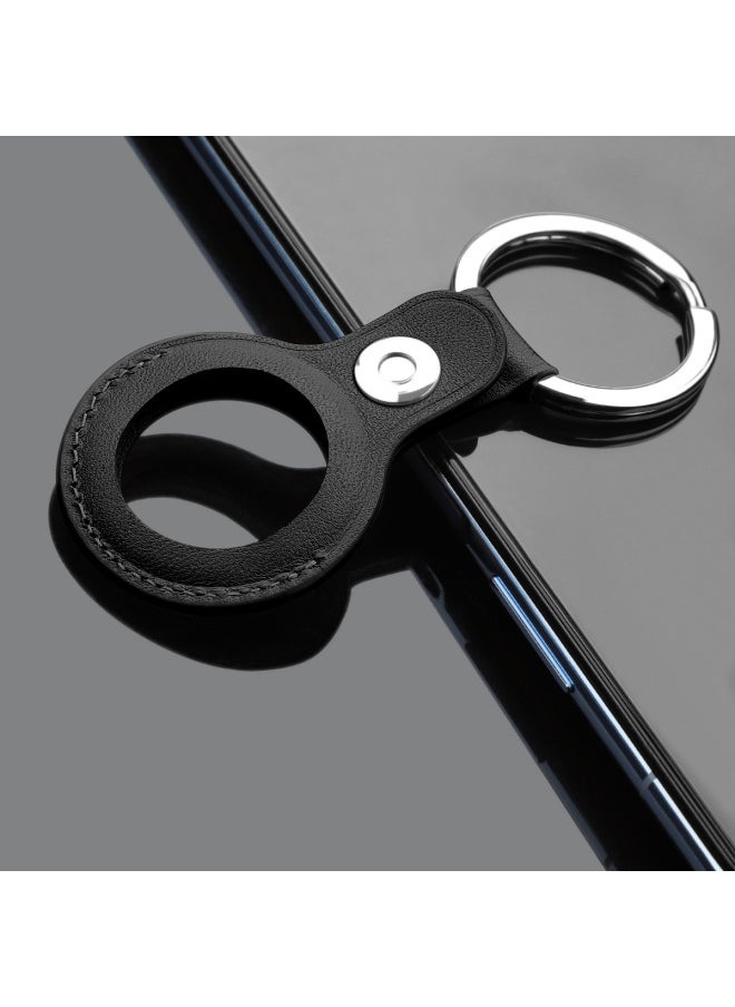 Generic - Suitable For Apple Airtags Case Leather Airtag With Keychain Positioning Anti-lost Tracker Case-Color:Black-Applicable Model:Airtags - Image 1