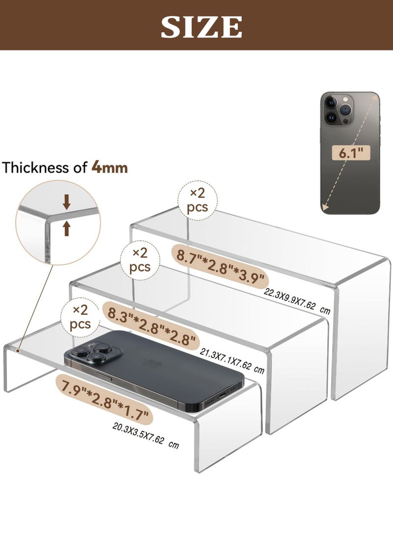 6 PCS Acrylic Display Risers, 3-Layer Cake Display Stand, Clear Perfume Holder, Storage Shelf for Figures, Jewelry, Cups, Nail Polish, Spices Jar, Versatile Storage Organizer for Dressing Table and Kitchen, Saving Space, Small Size - Image 2