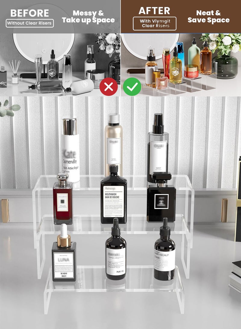 6 PCS Acrylic Display Risers, 3-Layer Cake Display Stand, Clear Perfume Holder, Storage Shelf for Figures, Jewelry, Cups, Nail Polish, Spices Jar, Versatile Storage Organizer for Dressing Table and Kitchen, Saving Space, Small Size - Image 3