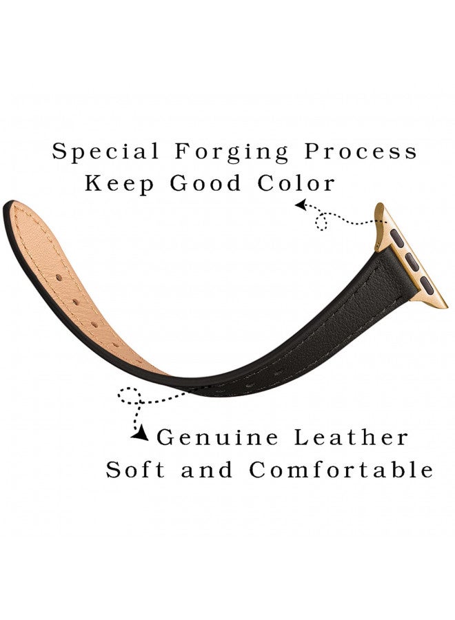 STIROLL Slim Leather Bands Compatible with Apple Watch Band 49mm 46mm 45mm 44mm 42mm(Series 3 2 1), Top Grain Leather Watch Thin Wristband for iWatch Ultra SE Series 10/9/8/7/6/5/4/3/2/1 - Image 2