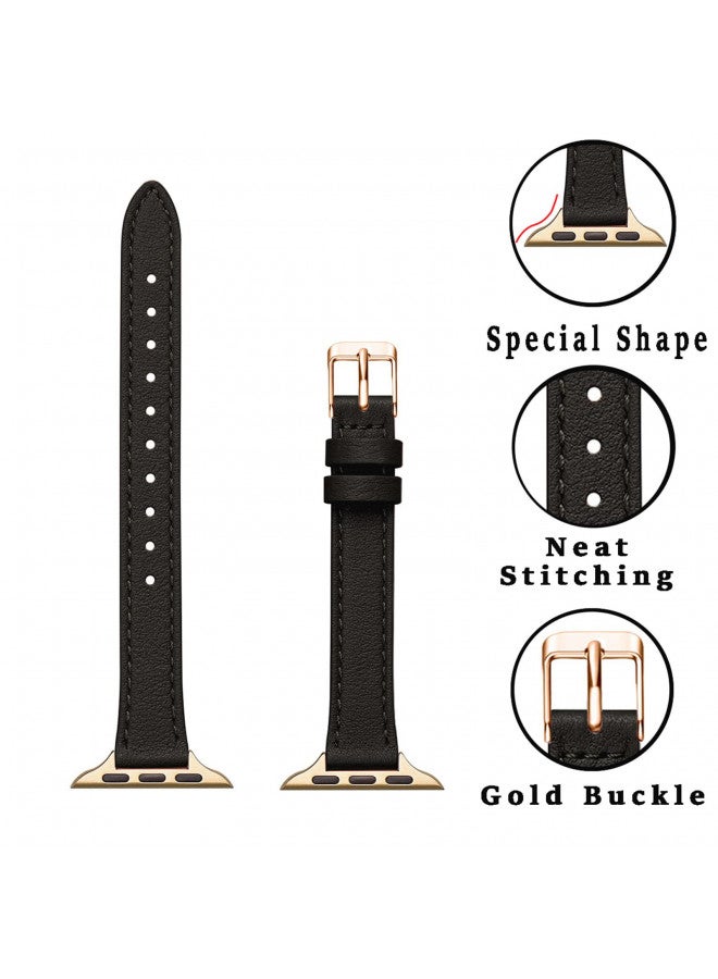 STIROLL Slim Leather Bands Compatible with Apple Watch Band 49mm 46mm 45mm 44mm 42mm(Series 3 2 1), Top Grain Leather Watch Thin Wristband for iWatch Ultra SE Series 10/9/8/7/6/5/4/3/2/1 - Image 1