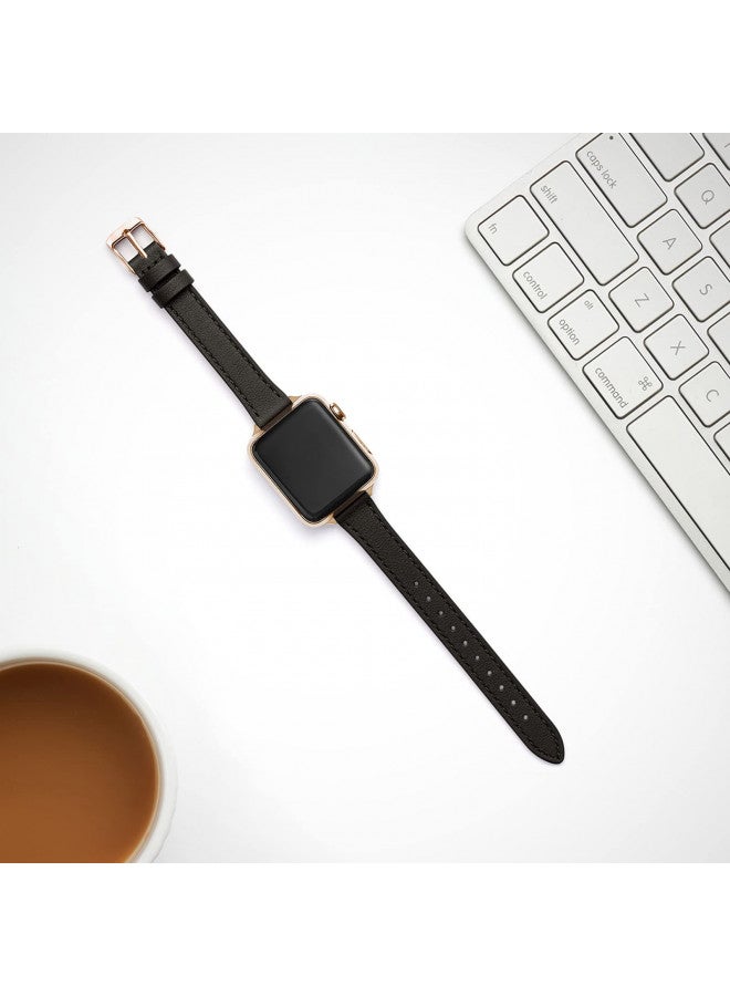 STIROLL Slim Leather Bands Compatible with Apple Watch Band 49mm 46mm 45mm 44mm 42mm(Series 3 2 1), Top Grain Leather Watch Thin Wristband for iWatch Ultra SE Series 10/9/8/7/6/5/4/3/2/1 - Image 3
