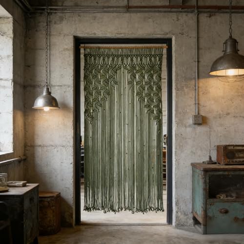 M MANUAL Green Leaf Tassels Macramé Curtain Macrame Wall Hanging Boho Wedding Arch Chic Macrame Valance 33.5'' W x78.7''L Curtain Bohemian Decor Macrame Wedding Backdrop - Image 5
