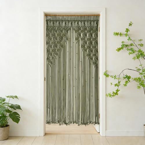 M MANUAL Green Leaf Tassels Macramé Curtain Macrame Wall Hanging Boho Wedding Arch Chic Macrame Valance 33.5'' W x78.7''L Curtain Bohemian Decor Macrame Wedding Backdrop - Image 2