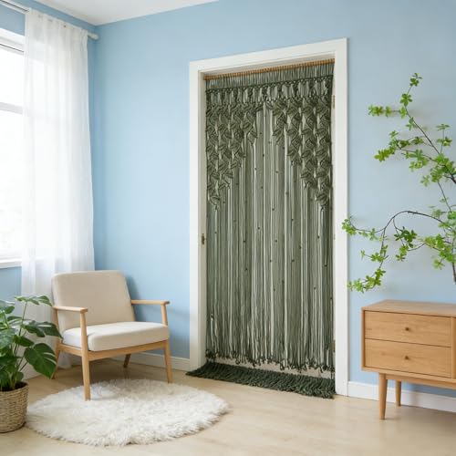 M MANUAL Green Leaf Tassels Macramé Curtain Macrame Wall Hanging Boho Wedding Arch Chic Macrame Valance 33.5'' W x78.7''L Curtain Bohemian Decor Macrame Wedding Backdrop - Image 4