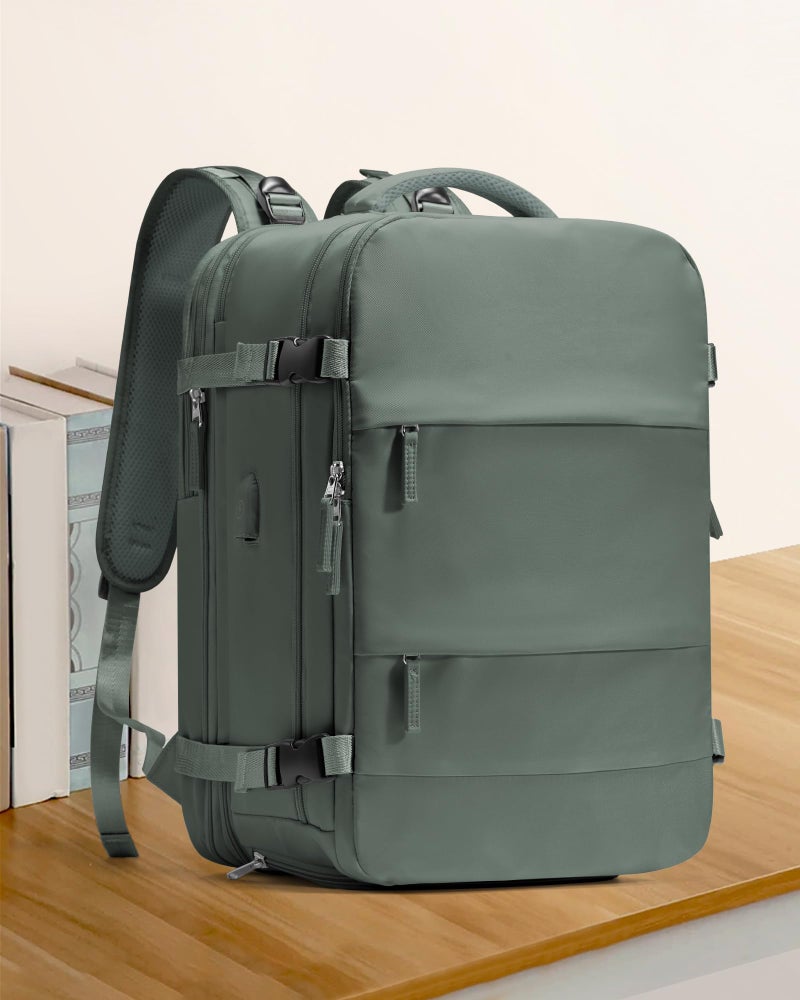 coowoz Large Travel Backpack For Women Men, Carry On Backpack,Hiking Backpack Waterproof Outdoor Sports Rucksack Casual Daypack Expandable Heavy Duty Extra large Backpack Olive Green - Image 2