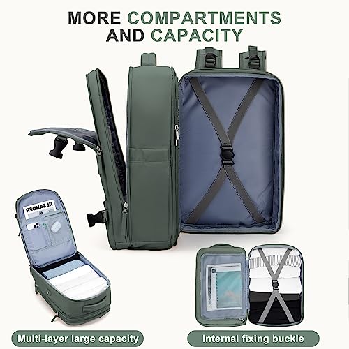 coowoz Large Travel Backpack For Women Men, Carry On Backpack,Hiking Backpack Waterproof Outdoor Sports Rucksack Casual Daypack Expandable Heavy Duty Extra large Backpack Olive Green - Image 4