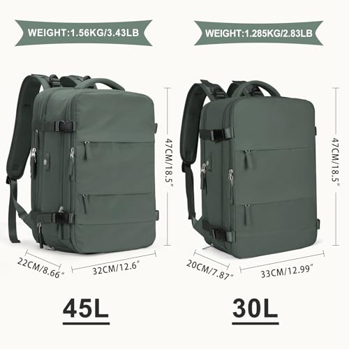 coowoz Large Travel Backpack For Women Men, Carry On Backpack,Hiking Backpack Waterproof Outdoor Sports Rucksack Casual Daypack Expandable Heavy Duty Extra large Backpack Olive Green - Image 3