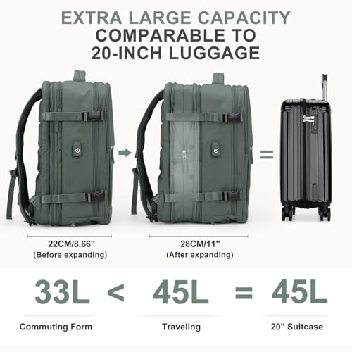 coowoz Large Travel Backpack For Women Men, Carry On Backpack,Hiking Backpack Waterproof Outdoor Sports Rucksack Casual Daypack Expandable Heavy Duty Extra large Backpack Olive Green - Image 5