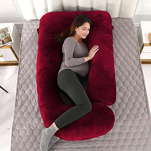 ozly Ultra Soft j Shaped Pillow Polyester Fibre, Microfibre Solid Pregnancy Pillow Pack of 1 (Wine) - Image 1