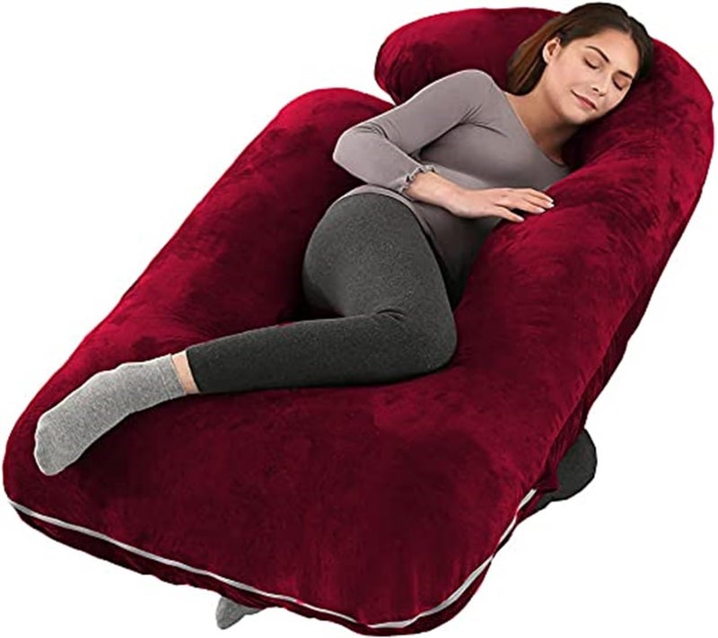 ozly Ultra Soft j Shaped Pillow Polyester Fibre, Microfibre Solid Pregnancy Pillow Pack of 1 (Wine) - Image 2