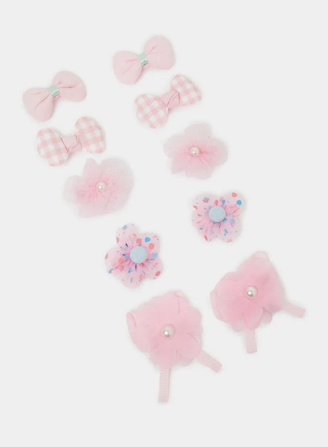 ستايلي Pack Of 10 - Girls Pink Embellished Hair Clips