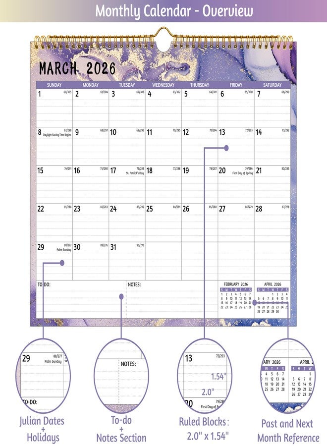 BowCuk Wall Calendar 2026-2027 - 2 Year Calendar 2026-2027, Jan 2026 - Dec 2027, 14.57 x 11.42 In, 2026 Calendar 24 Months, Monthly Calendar 2026, with Ruled Blocks, Thick Paper, Holidays, To-do List ＆ Notes - Image 3