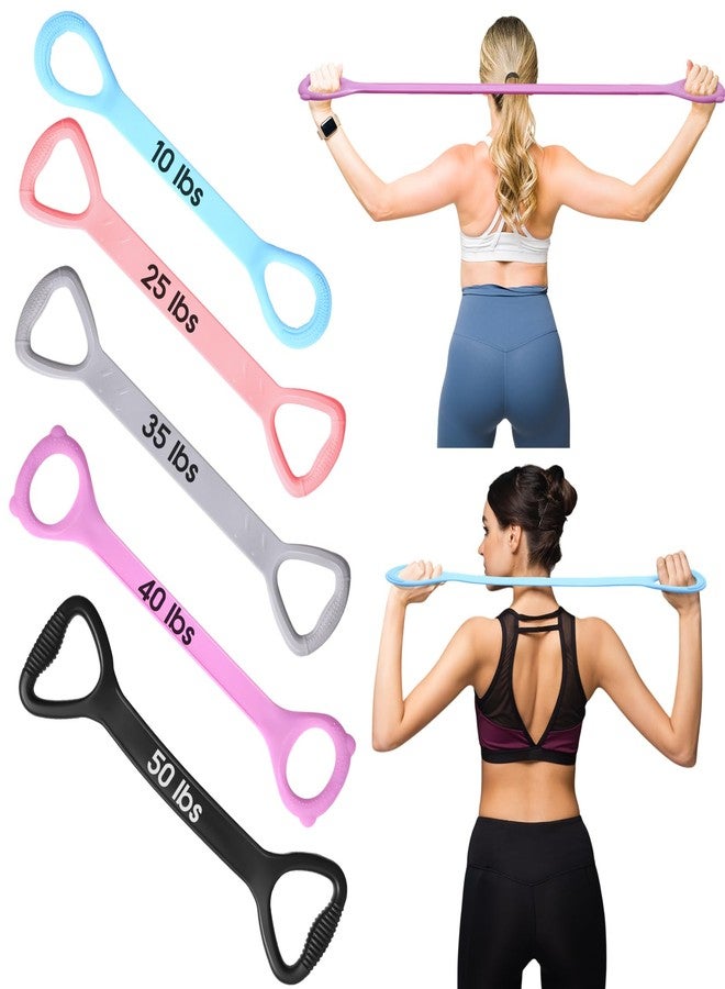 Soulchen 5 Pack Figure 8 Resistance Bands with Handles 10 Lbs-25 Lbs-35 Lbs-40 Lbs-50 Lbs Elastic Bands for for Arm and Shoulder Stretch, Workout for Women Men(Color Scheme 1,Classic) - Image 1