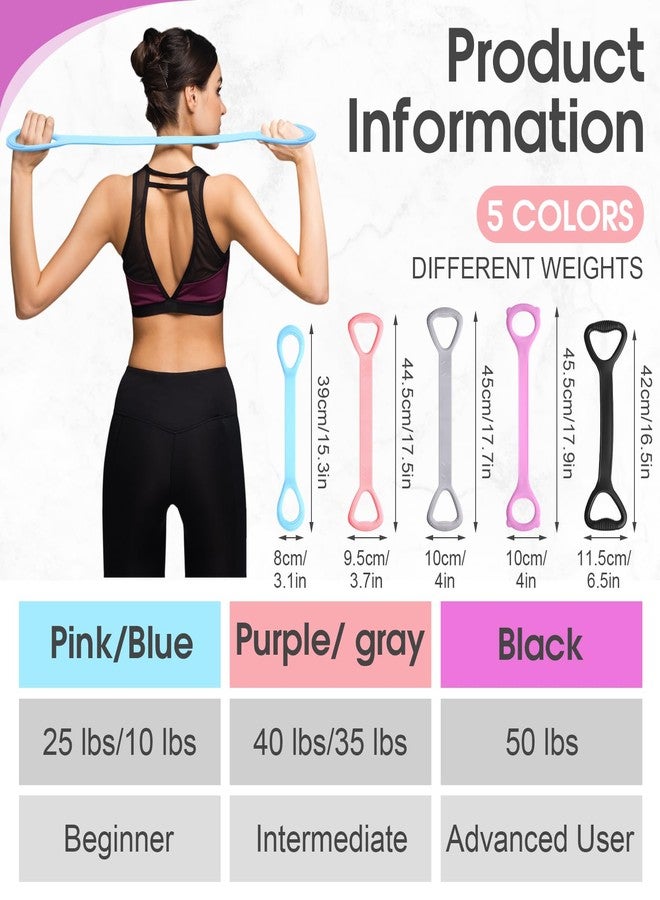 Soulchen 5 Pack Figure 8 Resistance Bands with Handles 10 Lbs-25 Lbs-35 Lbs-40 Lbs-50 Lbs Elastic Bands for for Arm and Shoulder Stretch, Workout for Women Men(Color Scheme 1,Classic) - Image 2