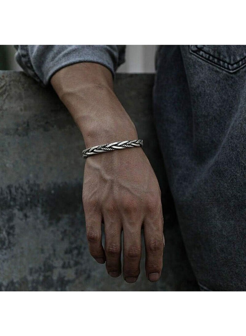 Vintage Open Bracelet, Cuff Bangle for Men, Retro Twisted Braided Open Bracelet - Image 3