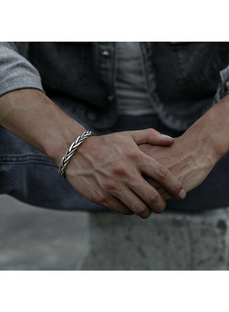 Vintage Open Bracelet, Cuff Bangle for Men, Retro Twisted Braided Open Bracelet - Image 4