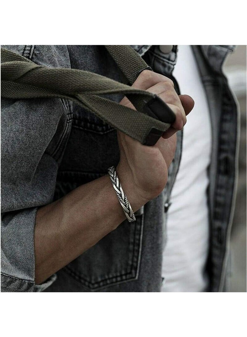 Vintage Open Bracelet, Cuff Bangle for Men, Retro Twisted Braided Open Bracelet - Image 5